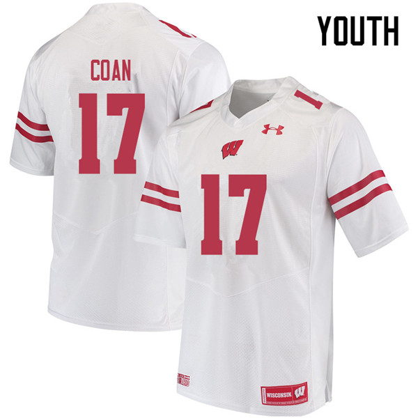 Youth #17 Jack Coan Wisconsin Badgers College Football Jerseys Sale-White - Click Image to Close